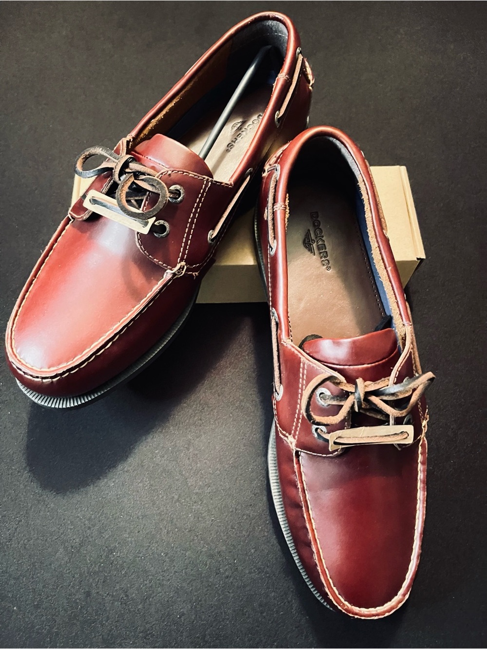 Dockers Mens Burgundy Leather Slip-On Boat Shoes